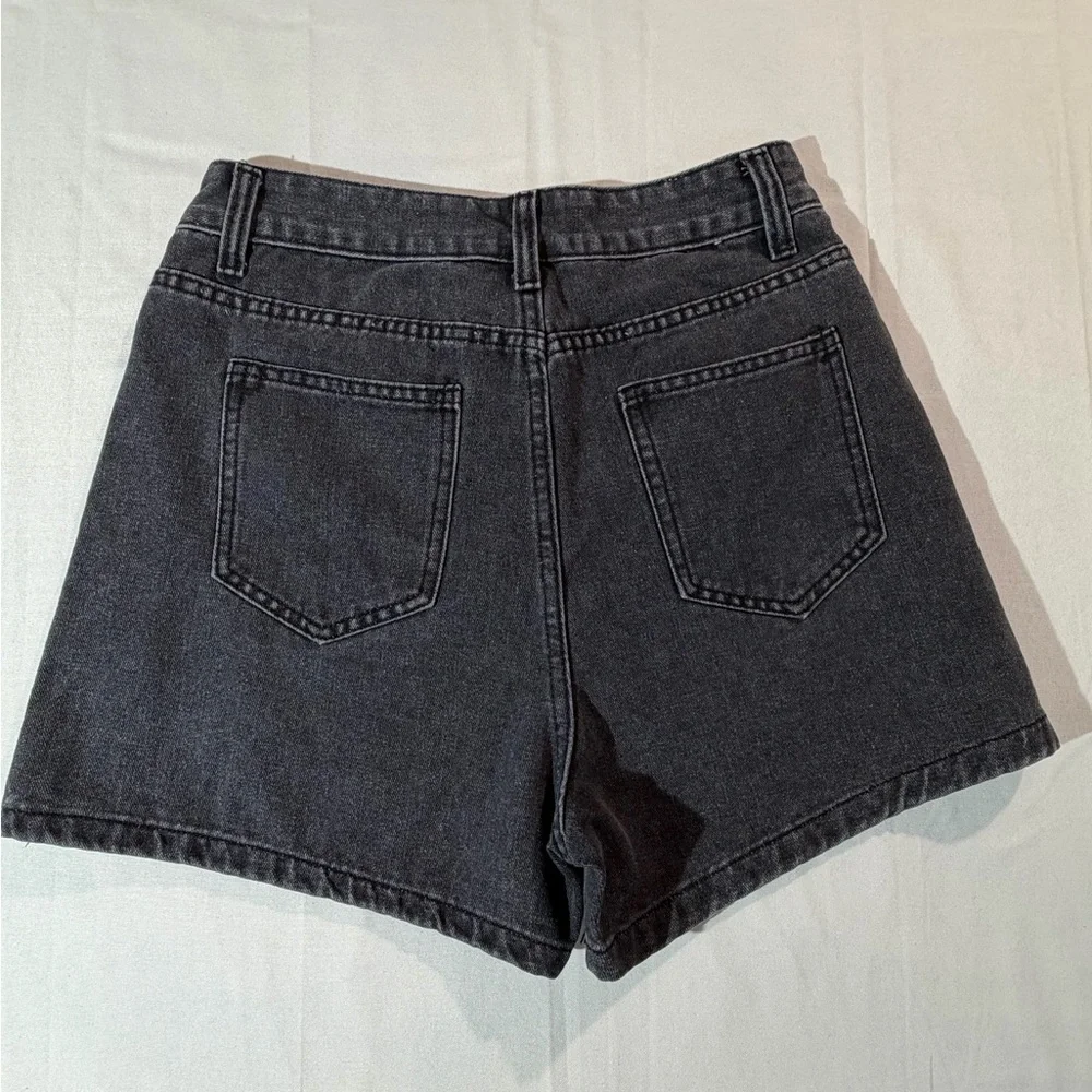 Studded Rhinestone Distressed Black Denim Shorts‎ Size Small Festival Edgy